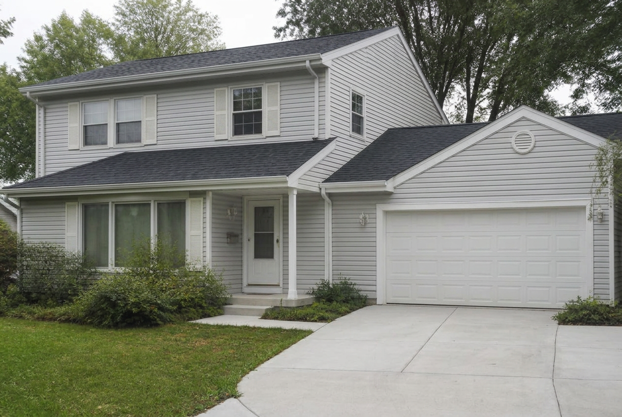 The same North Shore home with clean siding, roof, and driveway after professional soft washing